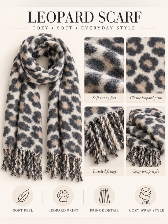 I am Accessories - I AM LEOPARD PRINT OVERSIZED SCARF – GREY/GREAM (NEW WITH TAGS) A38